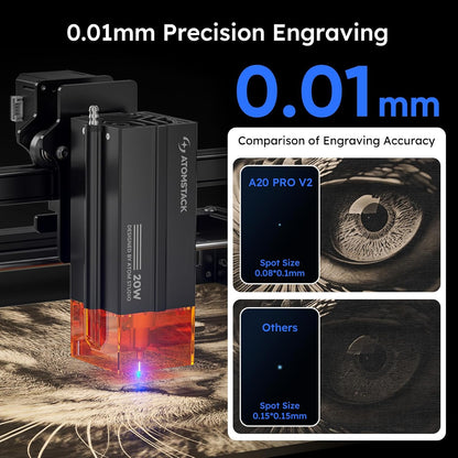 ATOMSTACK 20W A20 PRO V2 Laser Engraver with Auto Air Assist & R8 Rotary Chuck, 0.06Mm High Accuracy Laser Cutter for Wood, Metal, Acrylic and Glass, Professional DIY Laser Engraving Machine