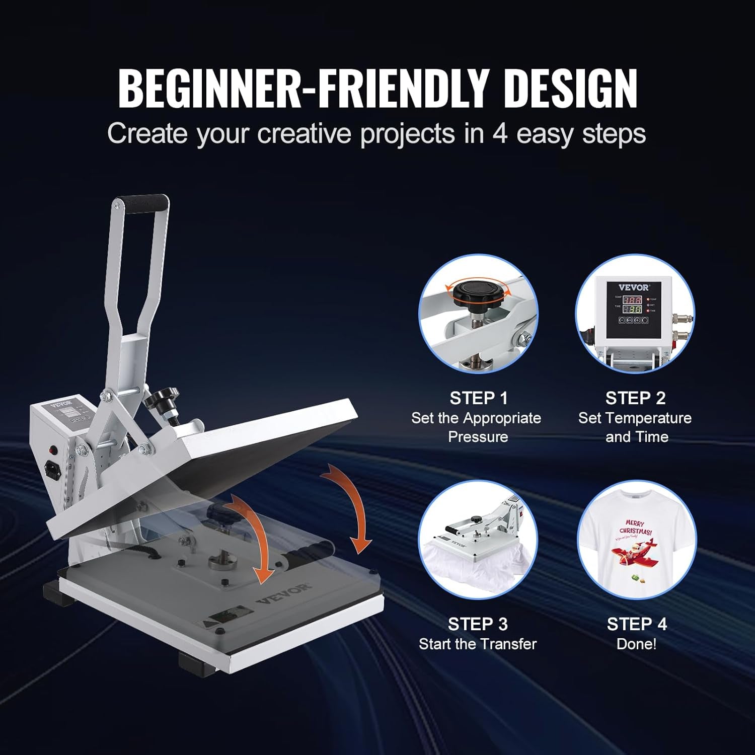VEVOR Heat Press, 15X15 Heat Press Machine, Fast Heating, High Pressure Heat Press Machine for T-Shirt, Power Digital Industrial Sublimation Printer for Heat Transfer Vinyl, Easy to Use, White