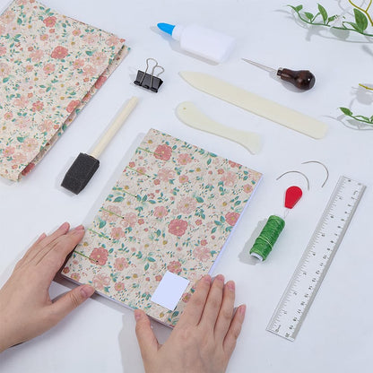 WEBEEDY DIY Coptic Stitch Bookbinding Kit for Beginners, Complete A5 Notebook Making Kit with Flower Cover, Bone Folder, A4 Papers, Needles, Tools, Diary Journal Making Supplies Handmade Gift