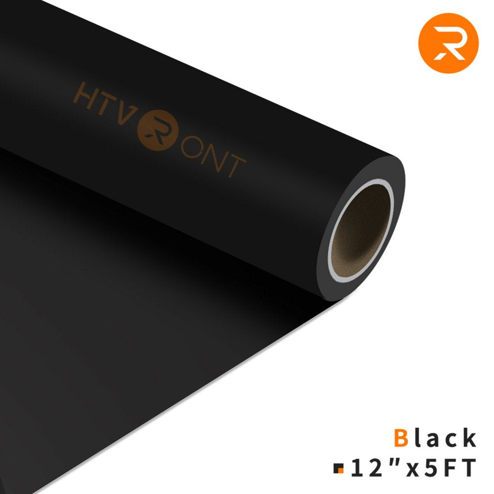 12" X 5FT Heat Transfer Vinyl Black HTV Rolls for T-Shirts, Clothing and Textiles, Easy Transfers