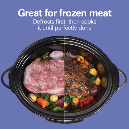 Programmable Defrost Slow Cooker, 6 Quart Capacity, Temperature Probe, Removable Crock, Black, 33768