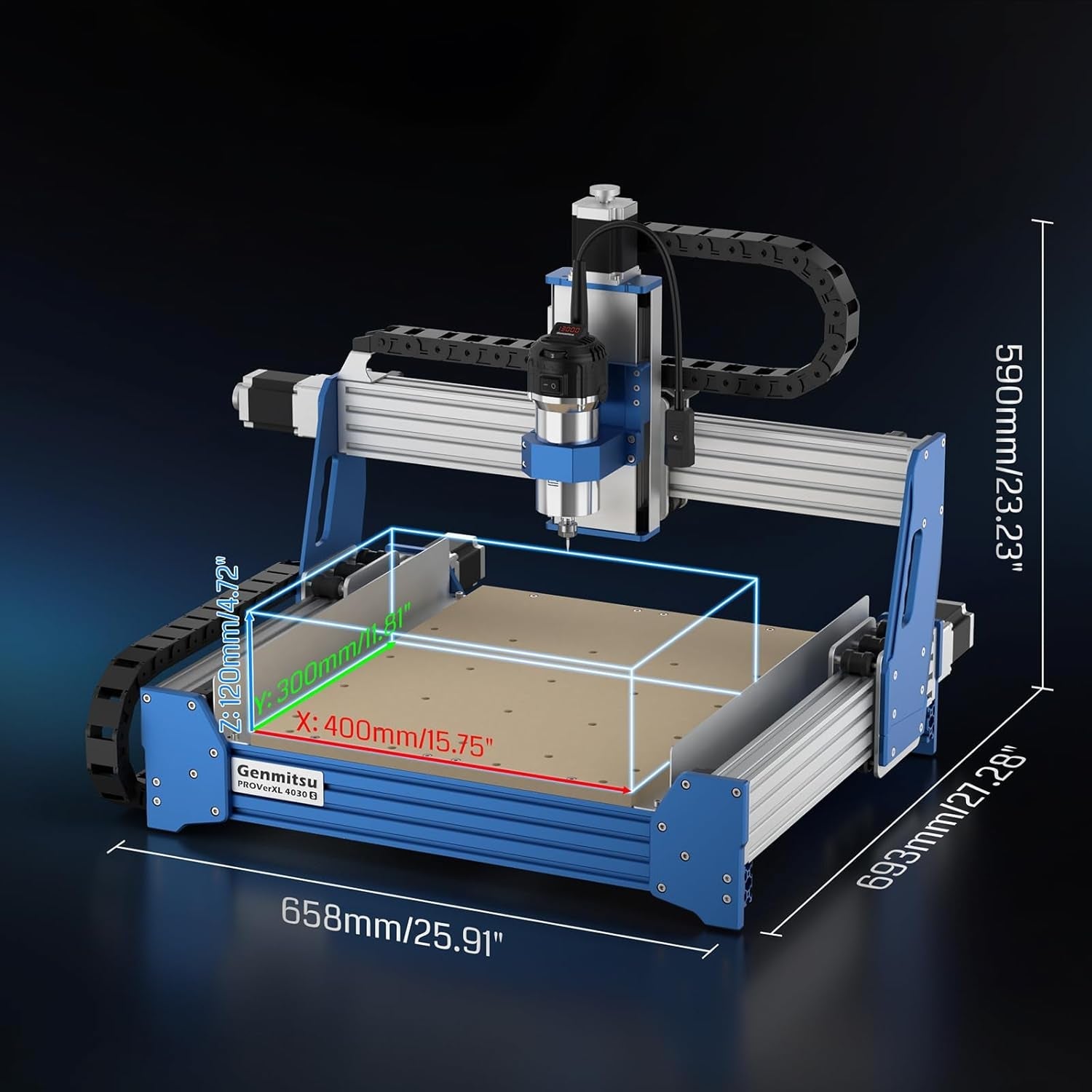 Genmitsu Proverxl 4030S CNC Router Machine with 710W Spindle, Upgraded 3-Axis Desktop CNC Milling Machine for Wood, Metal, Acrylic, High Precision Linear Rails, 130Mm Z-Height, Wireless App Control