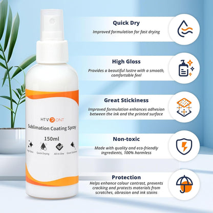HTVRONT Sublimation Coating Spary for Cotton Shirts 150Ml, Sublimation Spray for All Fabric, Canvas, Carton, Pillow, Sublimation Spray Quick Dry & High Gloss, Vibrant Color & Strong Adhesion