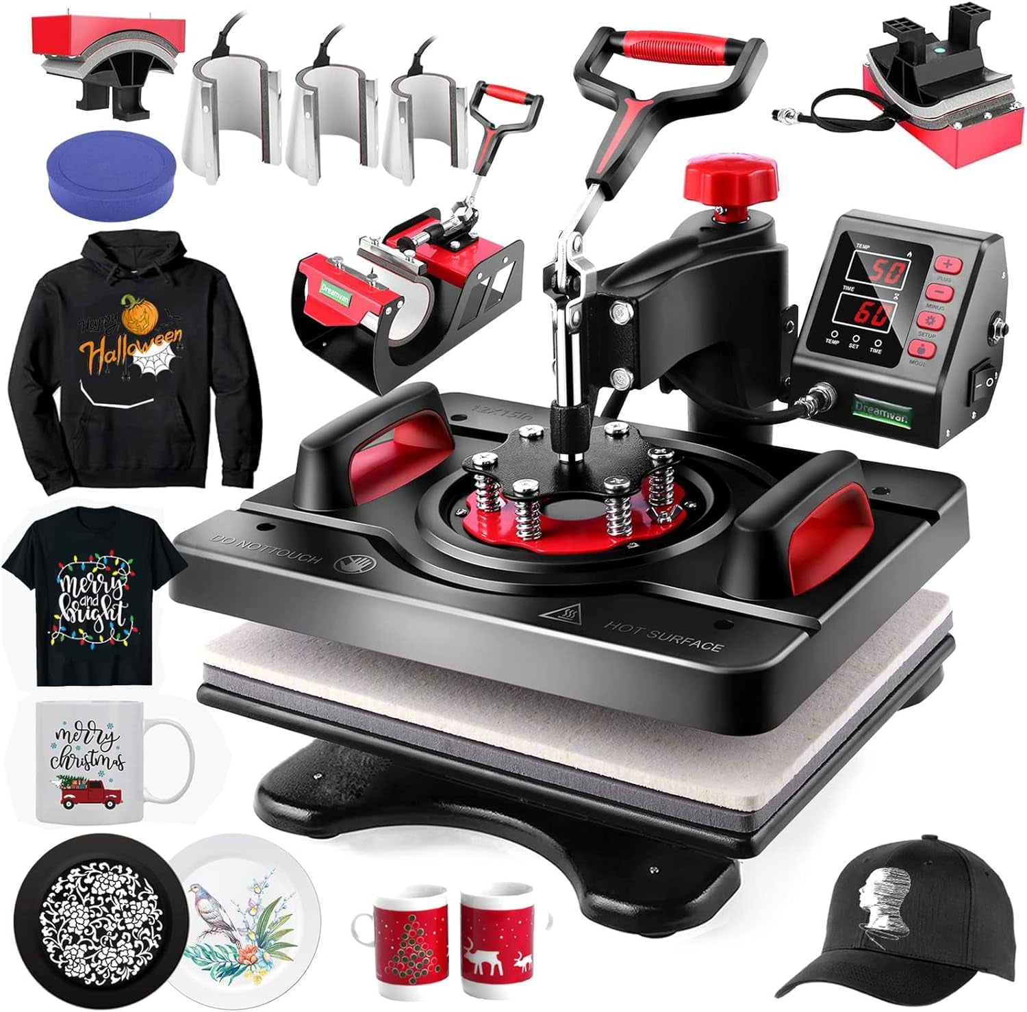 8 in 1 Heat Press Machine Professional Sublimation Machine 15" X 12" Swing Away Shirt Printing Heat Transfer Digital Industrial-Quality Heat Press Machine for T Shirts Mug Hat Plate