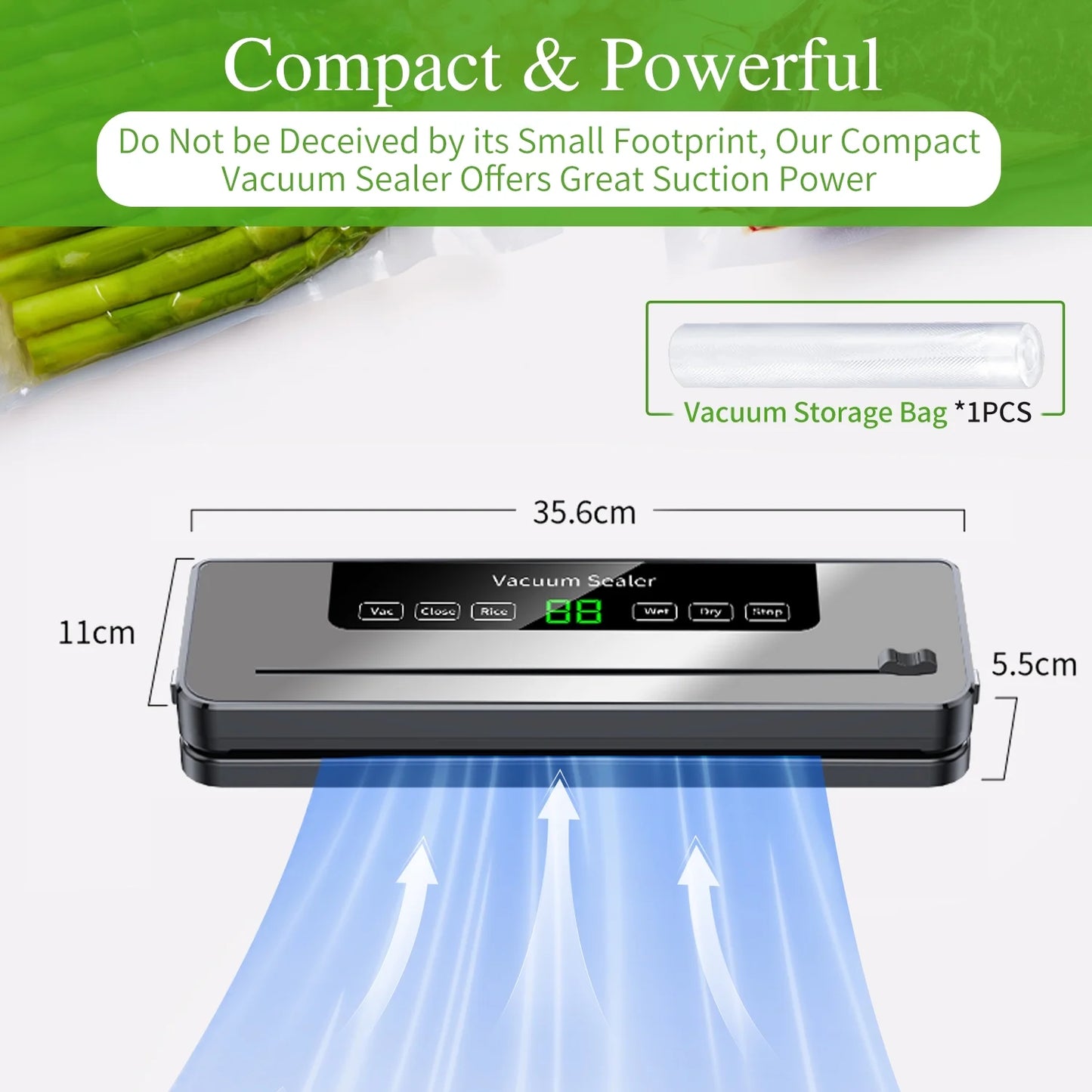 TINANA Cordless Vacuum Sealer Machine, 75Kpa Food Vacuum Sealer with 4000Mah Rechargeable Battery, Portable Food Saver, Dry & Moist Modes, 15 Bags