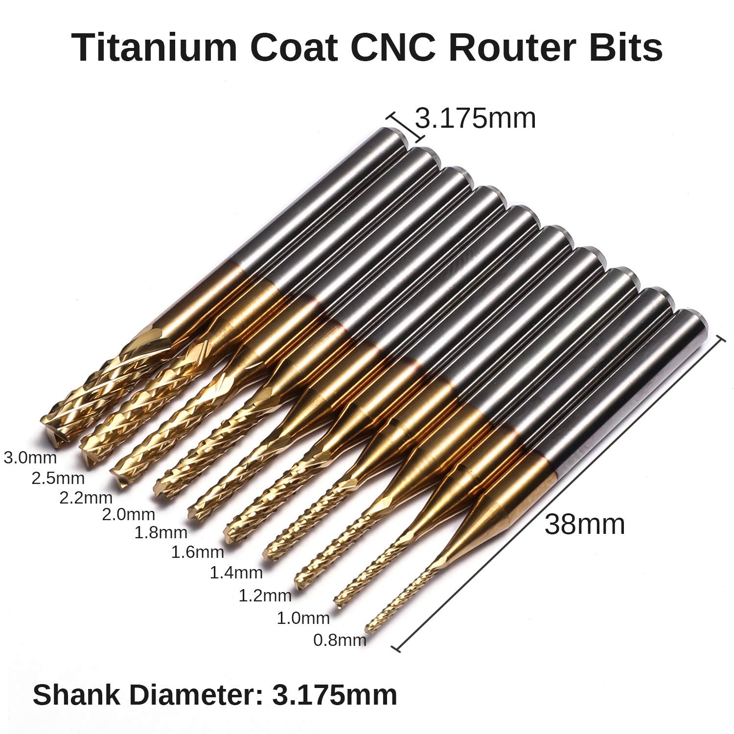 Genmitsu 40Pcs End Mills CNC Router Bits, 1/8" Shank CNC Cutter Milling Carving Bit Set Including 2-Flute Flat Nose & Ball Nose, Nano Blue Coat & Titanium Coat, MC40A
