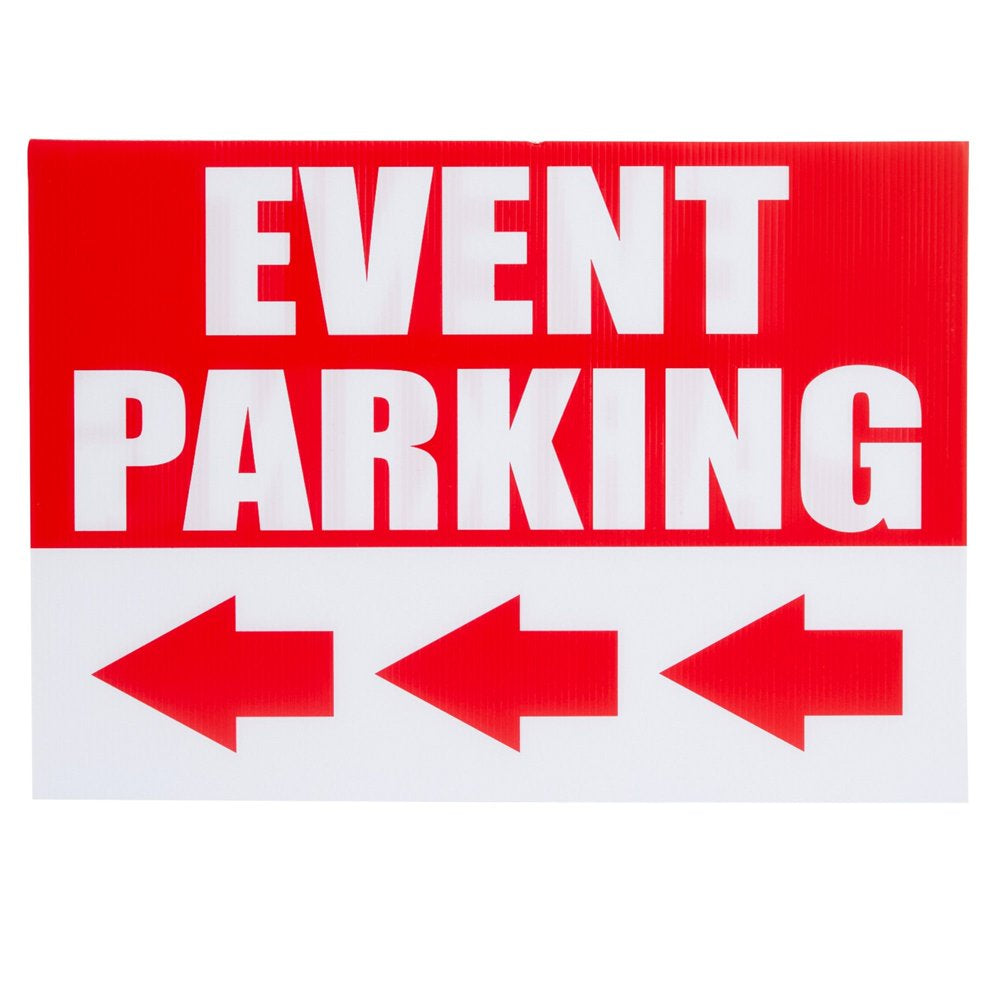 6 Pack Outdoor Event Parking Signs with Arrows, 12 X 17 Inch Double Sided Corrugated Plastic Yard Signage with Stakes in 3 Designs, Event Parking, Directional Signage