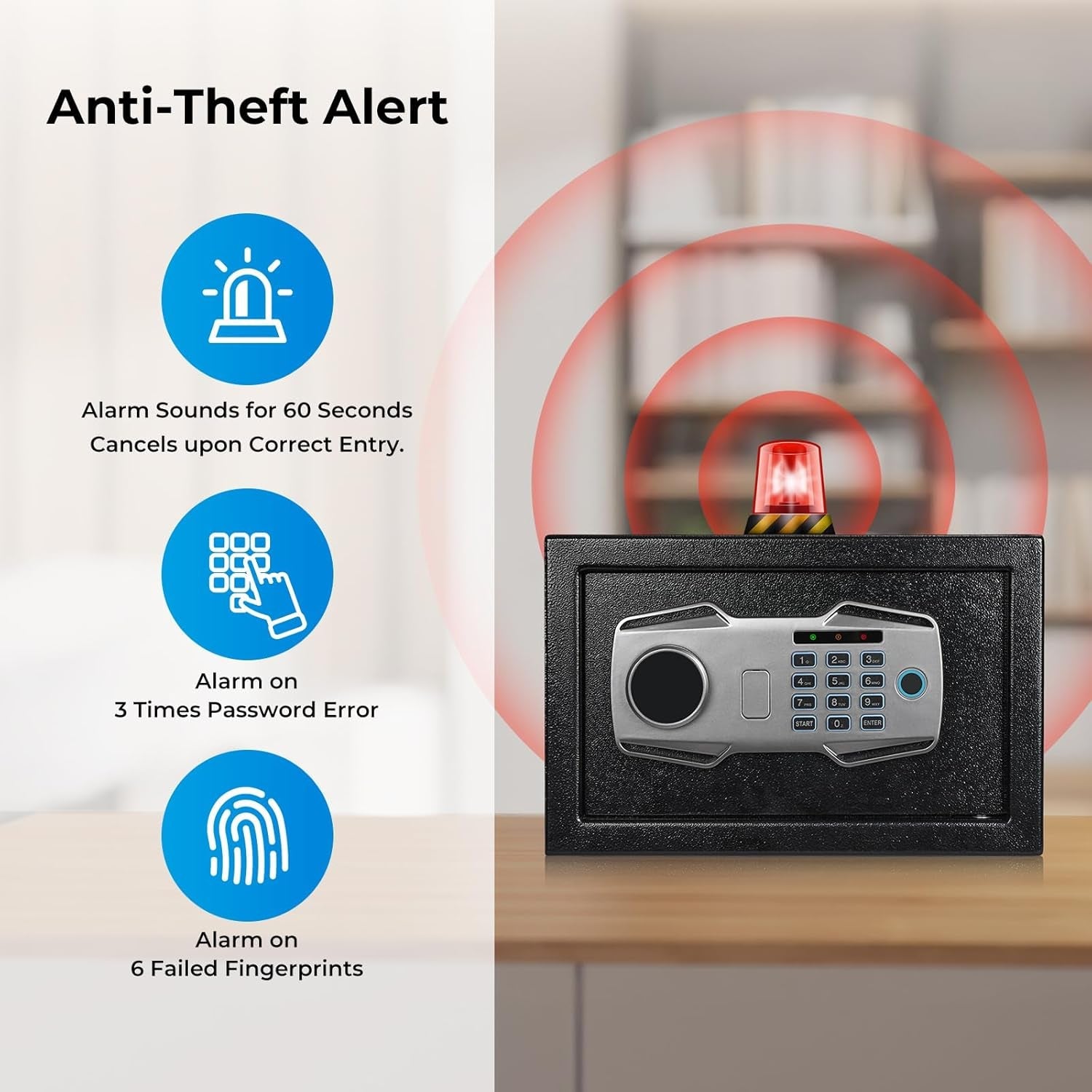 MUNBYN Biometric Fingerprint Safe with Alarm System, 3-Way Access Lock Box with Electronic Keypad, Display Screen & USB-C Port for Home & Office, Document, Jewelry and Cash Protection