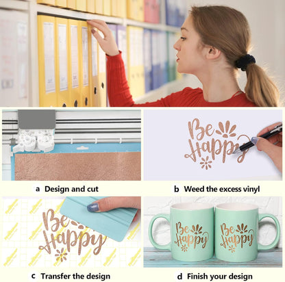 Metallic Permanent Vinyl Bundle – Textured Adhesive Foil Vinyl for Cricut & Craft Cutters, 12" X 36" Rolls (Silver, Gold, Champagne Gold, Rose Gold)