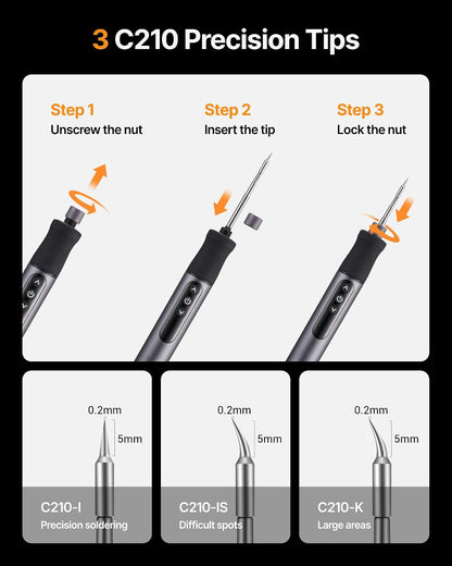Xtool Selected Cordless Soldering Iron Kit, Portable Soldering Iron with LED Display, 7S Fast Heat-Up, 392-842F Adjustable Temp, 3 C210 Soldering Iron Tips, USB-C Wireless Soldering Pen for Work