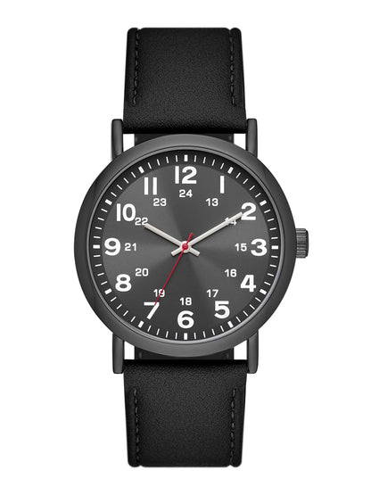 Men'S Watch: Gunmetal Tone Case, Black Easy Read Dial, Black Vegan Leather Band (FMDOGE046)