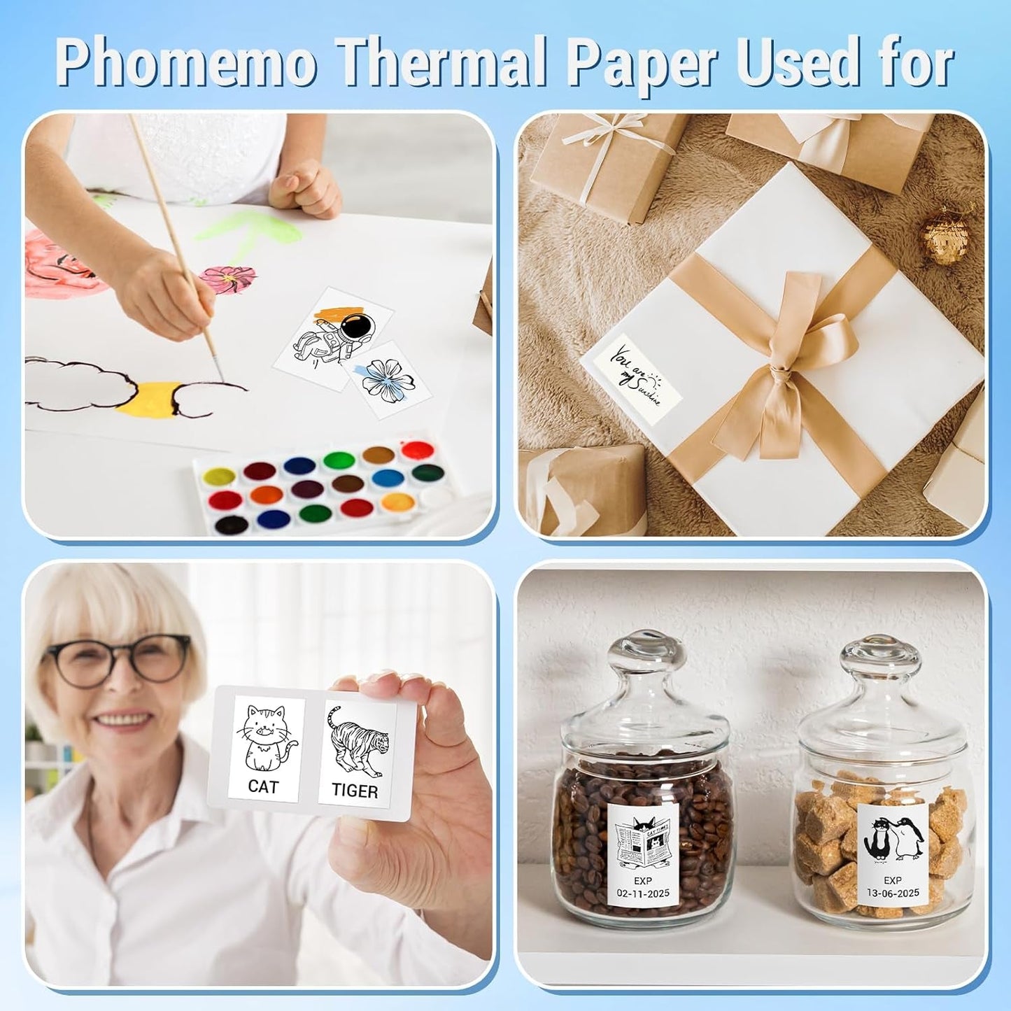 Phomemo White Self-Adhesive Thermal Paper, Glossy Printable Sticker Paper Label for Phomemo M02/M02 Pro/M02S/P2S/M03/M04S Mini Sticker Printer, 50Mm X 3.5M, Diameter 28Mm, 3-Rolls, Image Time 2 Years