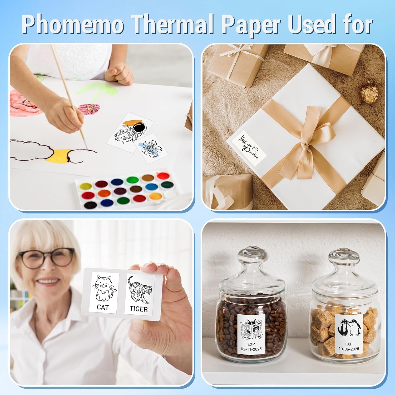 Phomemo White Self-Adhesive Thermal Paper, Glossy Printable Sticker Paper Label for Phomemo M02/M02 Pro/M02S/P2S/M03/M04S Mini Sticker Printer, 50Mm X 3.5M, Diameter 28Mm, 3-Rolls, Image Time 2 Years