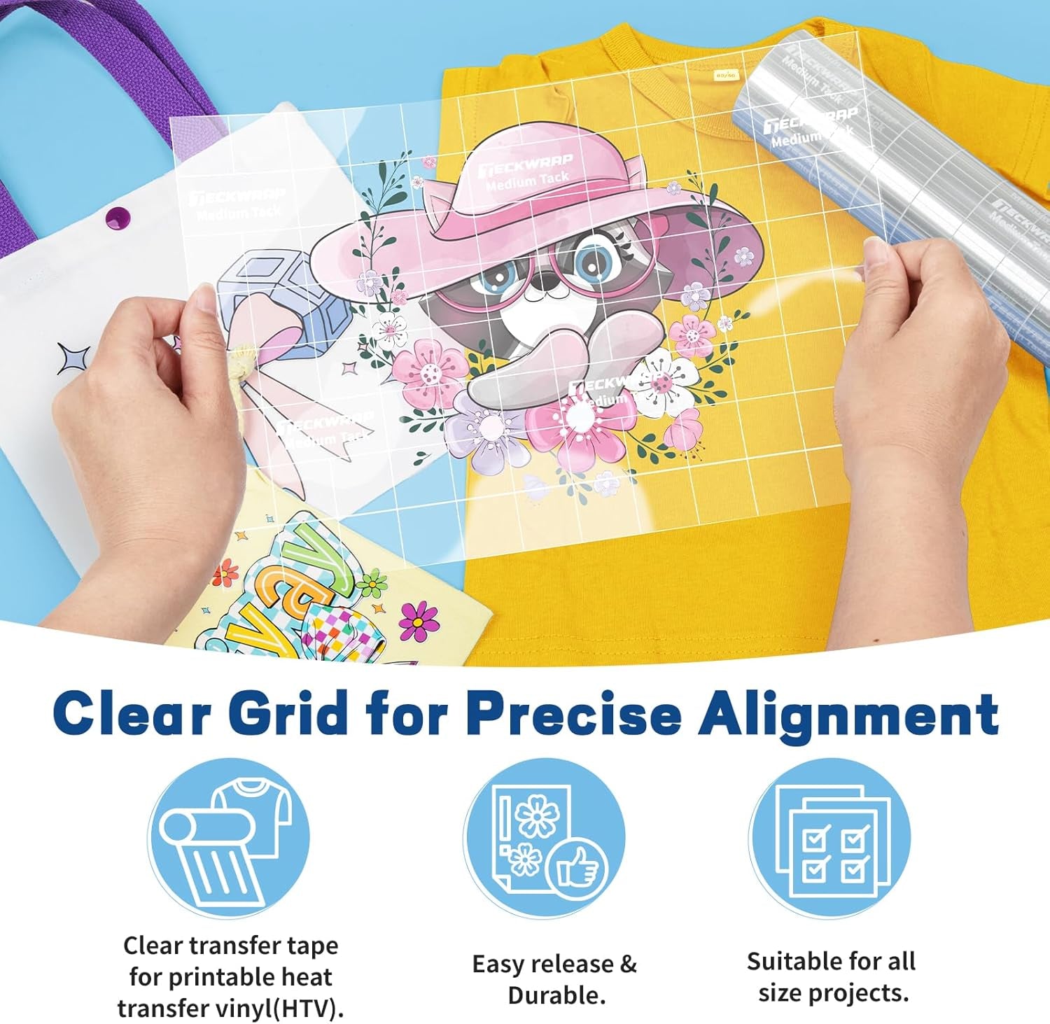 Clear Transfer Tape for Vinyl 12" X 30FT – Grid Alignment Transfer Tape for Permanent Vinyl, Printable HTV, Heat Transfer Mask, Iron-On Vinyl, Decals, Signs, Stickers, Craft Projects