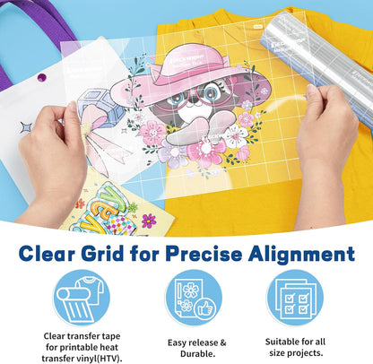 Clear Transfer Tape for Vinyl 12" X 30FT – Grid Alignment Transfer Tape for Permanent Vinyl, Printable HTV, Heat Transfer Mask, Iron-On Vinyl, Decals, Signs, Stickers, Craft Projects