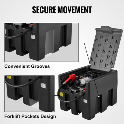 Portable Diesel Tank, 58 Gallon Capacity & 10 GPM Flow Rate, Diesel Fuel Tank with 12V Electric Transfer Pump and 13.1Ft Rubber Hose, PE Diesel Transfer Tank for Easy Fuel Transportation, Black