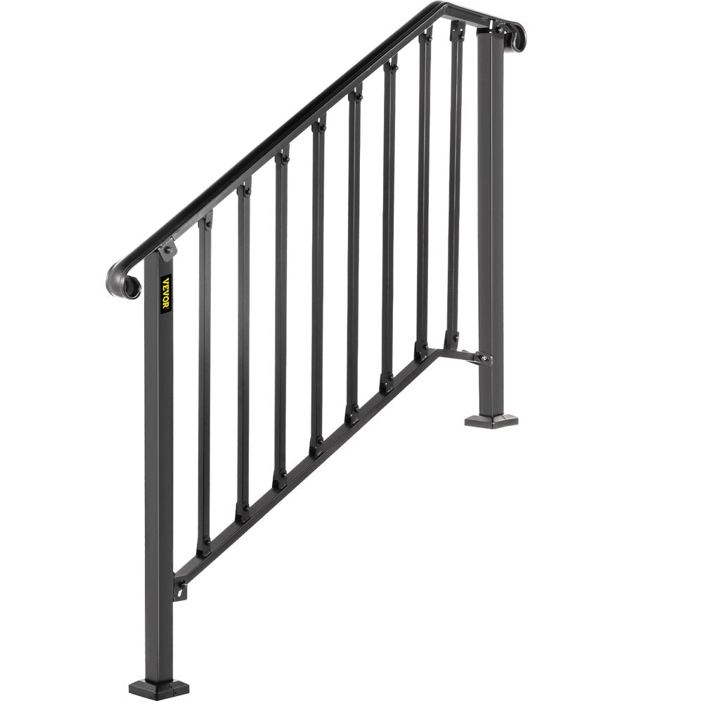 brand Handrail for Stairs Fits 3 or 4 Steps Outdoor Handrail Rail Height Adjustable Wrought Iron Handrail, Matte Black