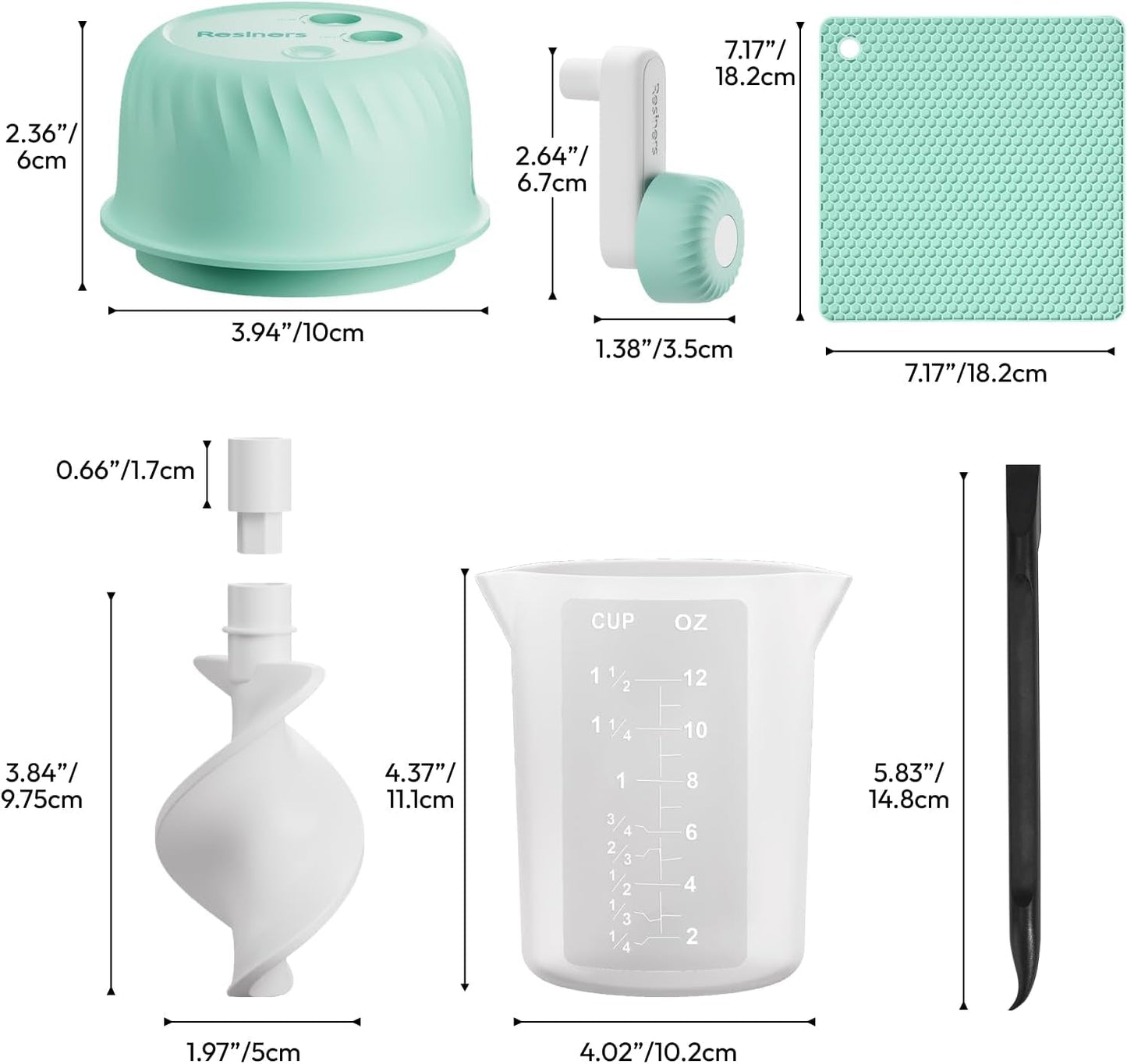 Resin Mixer, Hand-Crank Epoxy Mixer Paddle Silicone Mat Mixing Cup Kit, 3 Speeds Adjustable, Minimum Bubbles, Easy Clean, Epoxy Resin Stirrer Sticks Tool Supplies for Mold Casting, DIY Crafts
