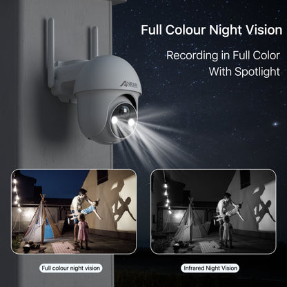 2K Solar Security Camera with Spotlight,  360° View Wireless Outdoor Camera, Waterproof PIR Detection, Rechargeable Battery Powered Home Surveillance Camera with Color Night Vision 2-Way Audio