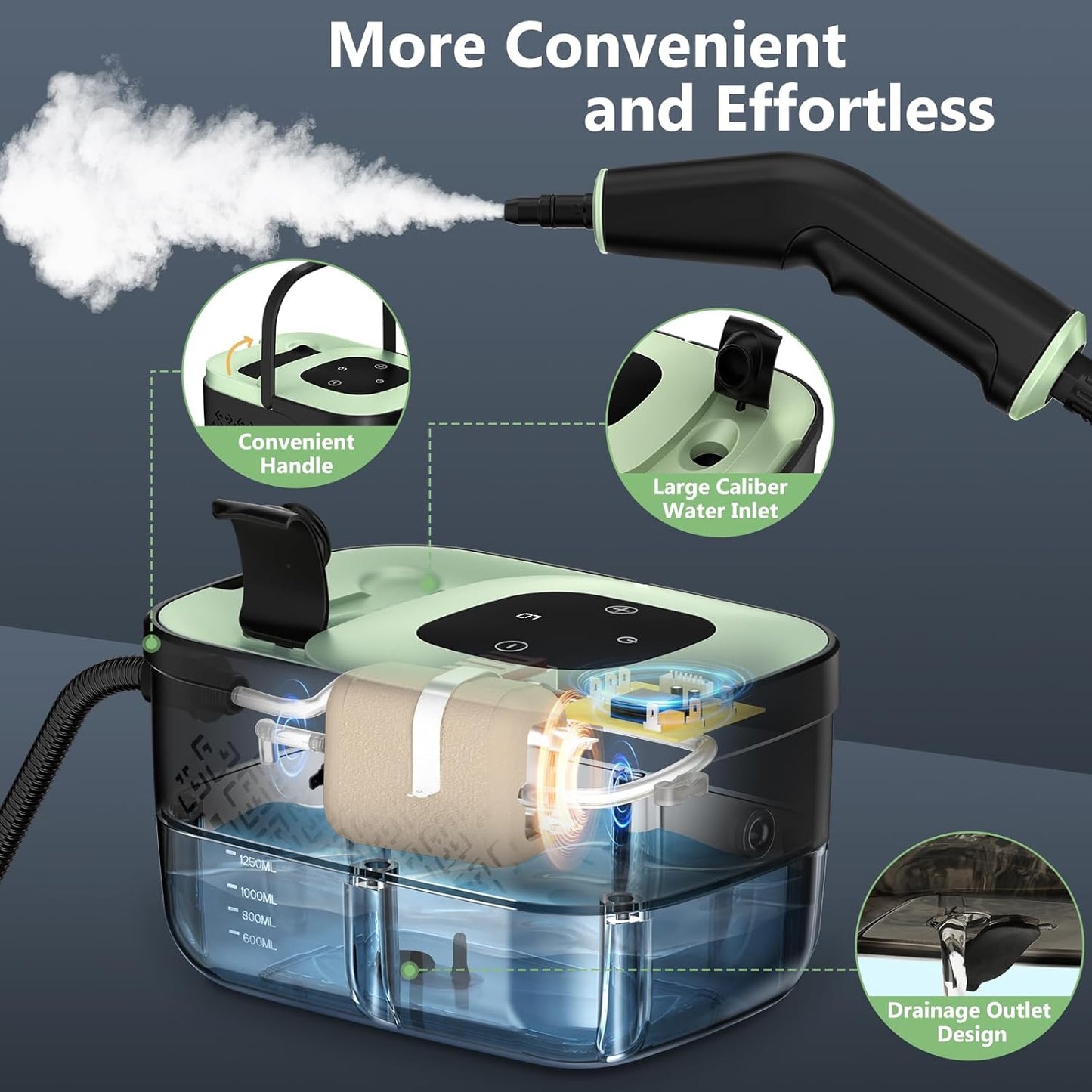 Steam Cleaner, Portable Steamer for Cleaning with 16Pcs Accessories, 6-Level Adjustable and 15S Heat-Up, Handheld Steam Cleaner for Home, Tile, Dirt, Grout, Grease, Car Detailing