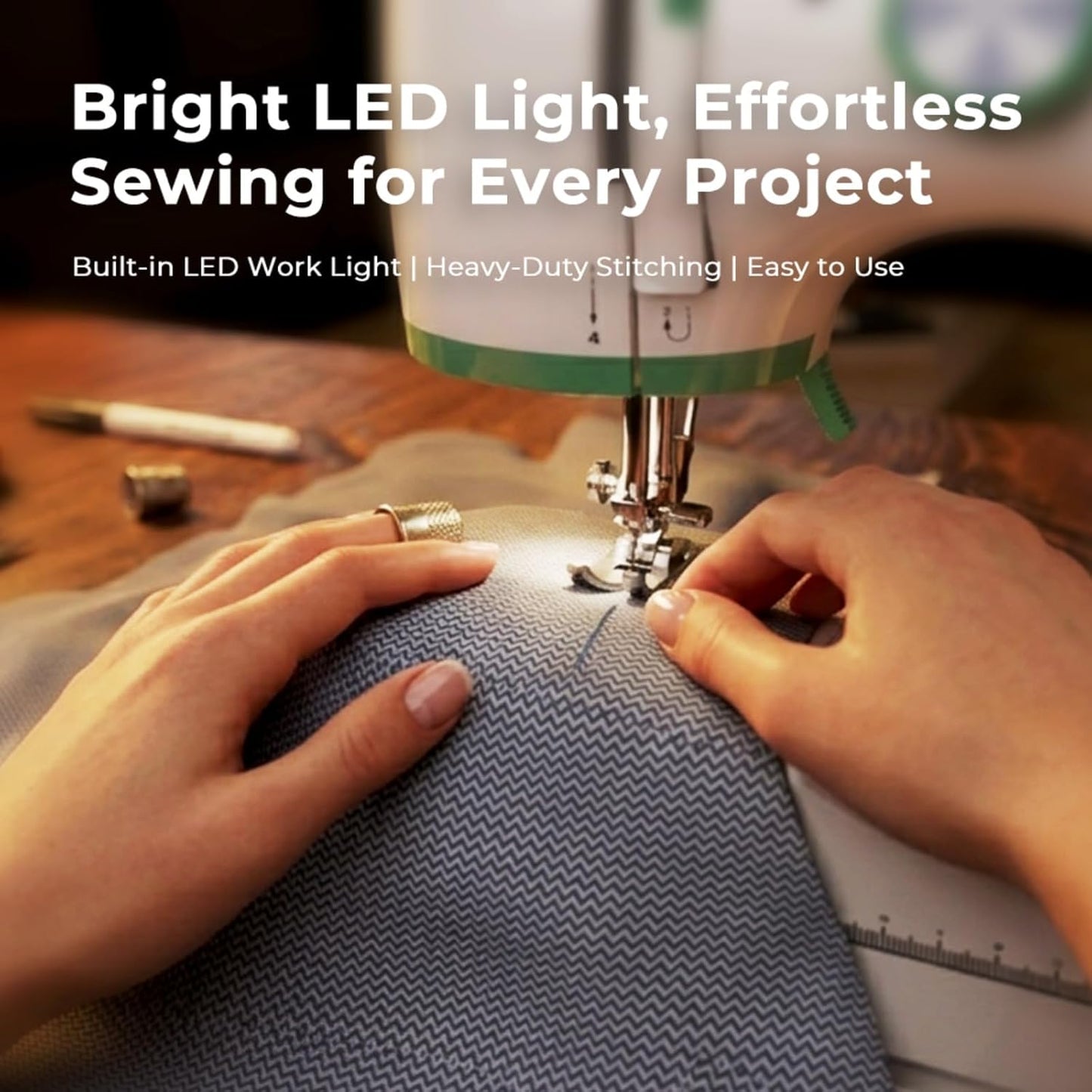 Rxmeili 12-Stitch Portable Sewing Machine for Beginners with 42-Piece Kit | Green Plug-In Mini Sewing Machine for Beginners, Reverse Sewing, 2-Speed, Foot Pedal, Light, Drawer for DIY Clothes & Crafts
