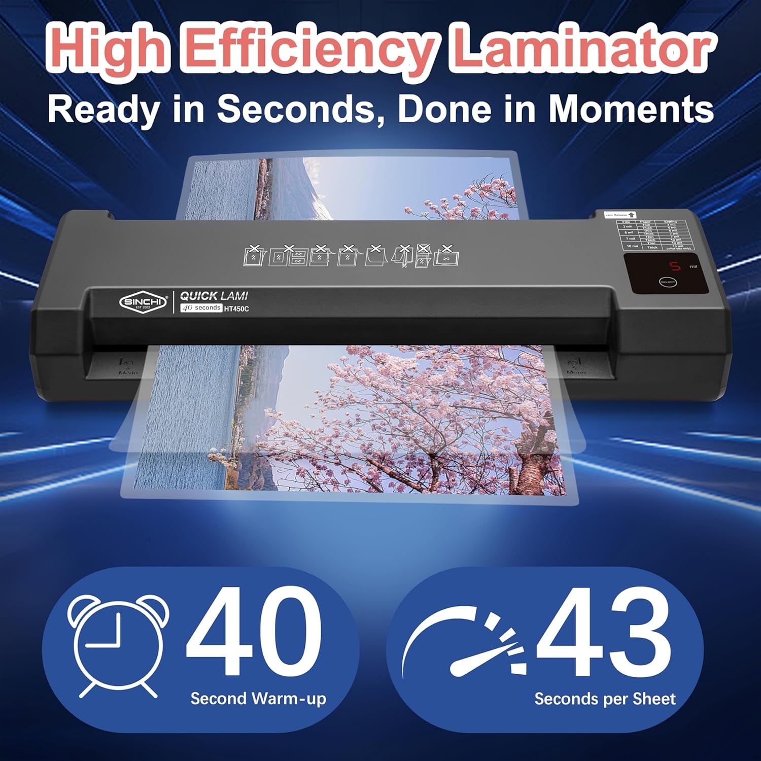 SINCHI 13-Inch Thermal Laminator & Foil Applicator – 4-Roller, 3–10 Mil, 40S Warm-Up, 43S/Page, LED Touch Panel, Jam Release, Auto Shut-Off, 10 Sheets Included – for Office, School & Home Use