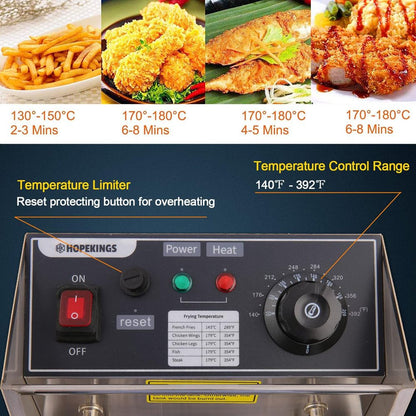 Qhomic 1500W 6L Electric Deep Fryer with Removable Basket and Lid Stainless Steel Large Single-Cylinder Countertop Fryers for Home Kitchen Ideal for Fish, Turkey, French Fries