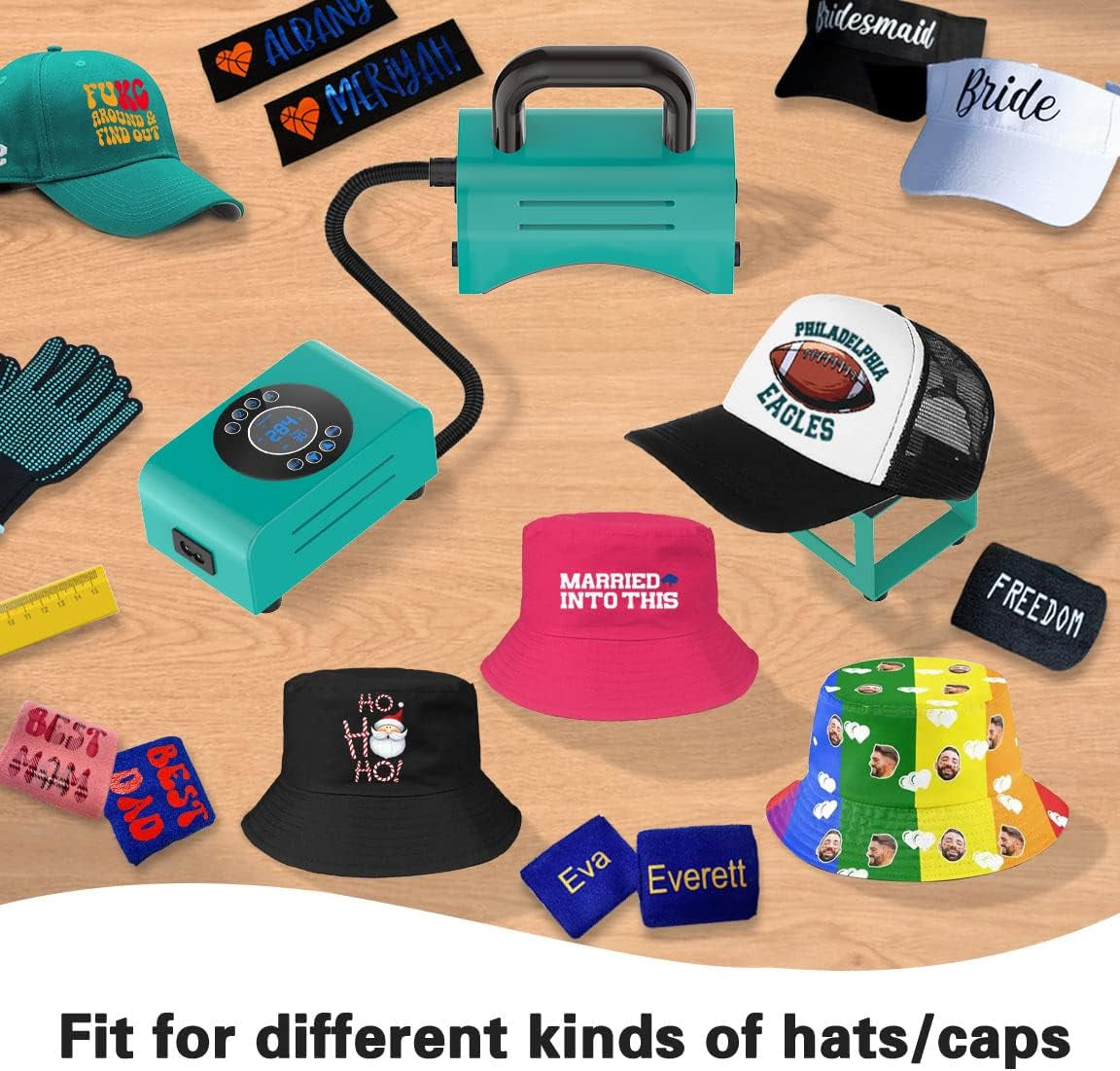 Hat Heat Press,Curved Heating Plate and Curved Panel for Easy Press and Fit of Caps,4 Preset Time and Temperature Settings Small Portable Hat Heat Press Machine for Hats Wristbands Bags