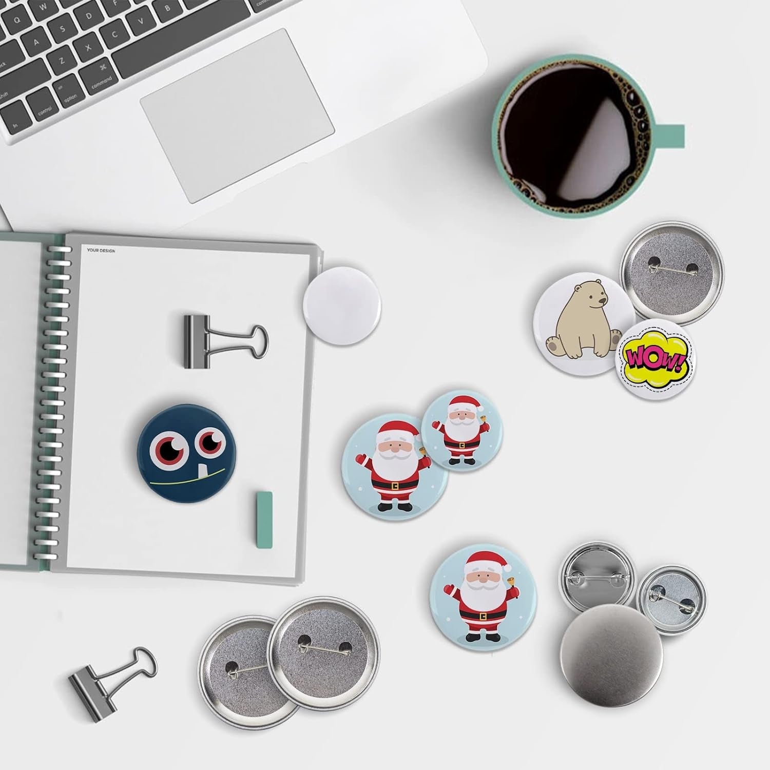 200 Sets 2.25 Inch Button Maker Supplies, 58Mm Button Supplies Parts Badge Part, Buttons Making Supplies, Includes Metal Pin Back Cover, Metal Shells, Blank Paper&Clear Film