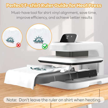 Tshirt Ruler Guide for Vinyl Alignment - Transparent PVC Tshirt Measurement Tool for Heat Press in HTV Vinyl, All-In-One T Shirt Ruler to Center Design and Craft Sewing