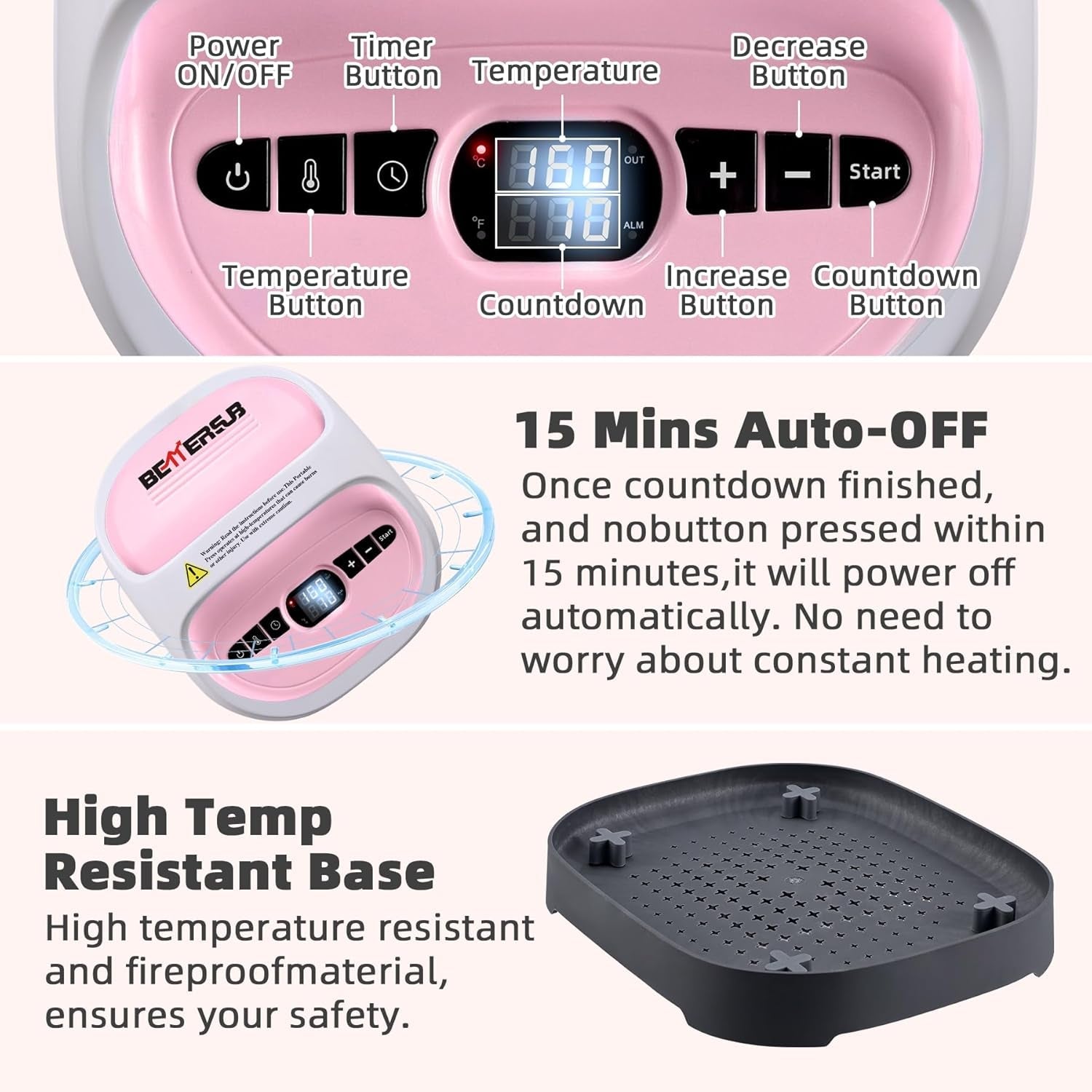 Bettersub Heat Press Machine for T-Shirts, Portable Heat Press, Iron Press for Sublimation and HTV Vinyl Shirt Press Machine for Hat, Bags, Heating Transfer Projects (8.27"×9.06" Pink)