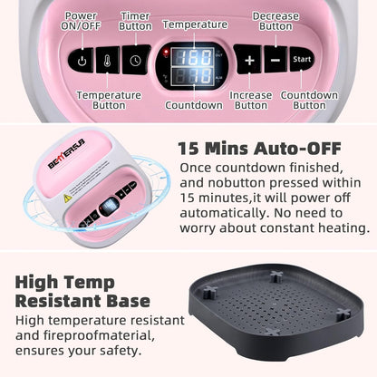 Bettersub Heat Press Machine for T-Shirts, Portable Heat Press, Iron Press for Sublimation and HTV Vinyl Shirt Press Machine for Hat, Bags, Heating Transfer Projects (8.27"×9.06" Pink)