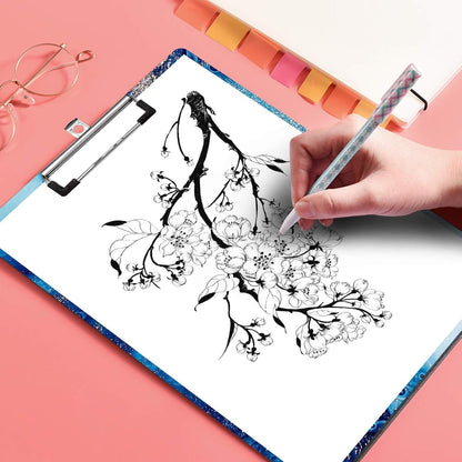 A4 Letter Size Clipboard Epoxy Resin DIY Casting Soft Silicone Molds + 5 Stainless Steel Low-Profile Clips, Retractable Hanging Hole Write Pad Draw Board Document Holder School Office Business