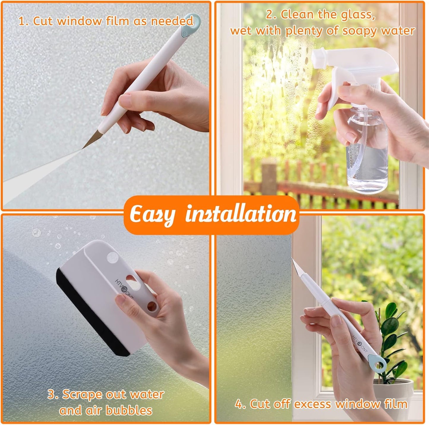 Window Film Kit - 4 Pcs Window Privacy Film Installation Tools, Easy to Apply Glass & Car Windows Tint Kit, Includes Felt Squeegee, Detachable Knife & 1 Extra Blade, 100ML Spray Bottle