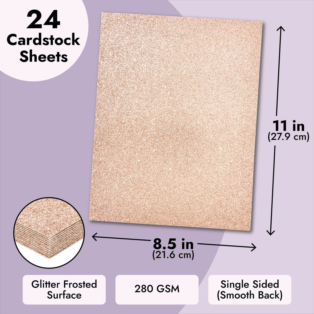 24 Sheets Rose Gold Glitter Cardstock Paper 8.5 X 11 for Scrapbooking, DIY Projects, Arts and Crafts (280Gsm)