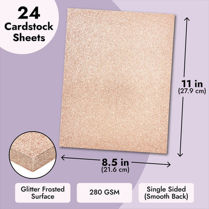 24 Sheets Rose Gold Glitter Cardstock Paper 8.5 X 11 for Scrapbooking, DIY Projects, Arts and Crafts (280Gsm)