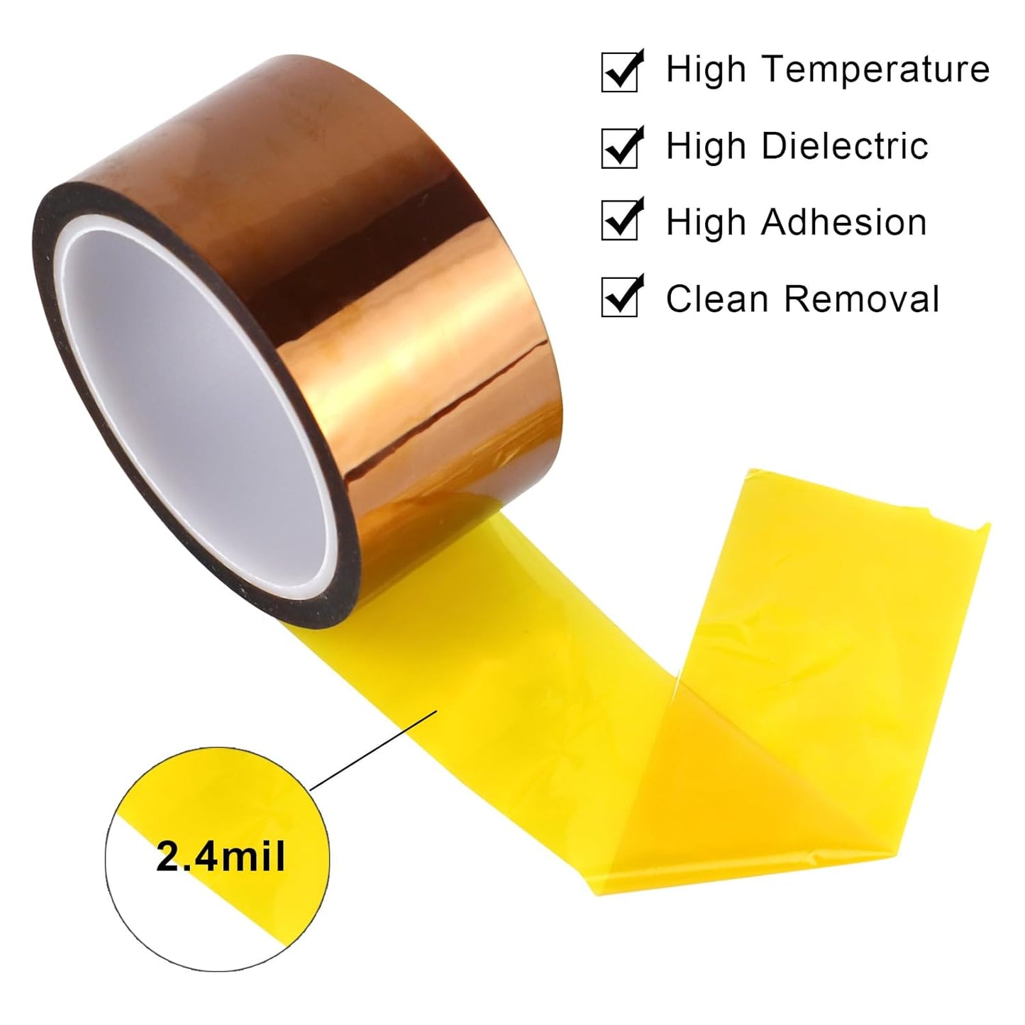 BOMEI PACK Polyimide Tape, 2 Pack High-Temperature Resistant Tape 2Inch X 33M(108Ft), No Residue Heat-Resistant Tape for Electric Task, 3D Printing, Soldering, Sublimation, Masking