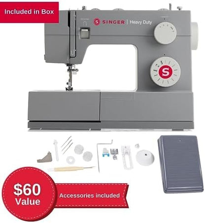 SINGER Heavy Duty 4411 High-Speed Sewing Machine with Accessory Kit | Strong Motor, Enhanced Piercing Power, 69 Stitch Applications, Full Metal Frame, 4-Step Buttonhole & LED Light, Grey