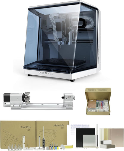 Carvera Air Desktop CNC Machine with 4Th Axis and PCB Kit, Compact Enclosed Mini CNC Router Mill, Quick Tool Changer Closed-Loop Control, Makera CAM, High Precision for DIY Makers Workshops Metal Wood