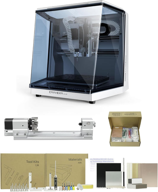 Carvera Air Desktop CNC Machine with 4Th Axis and PCB Kit, Compact Enclosed Mini CNC Router Mill, Quick Tool Changer Closed-Loop Control, Makera CAM, High Precision for DIY Makers Workshops Metal Wood