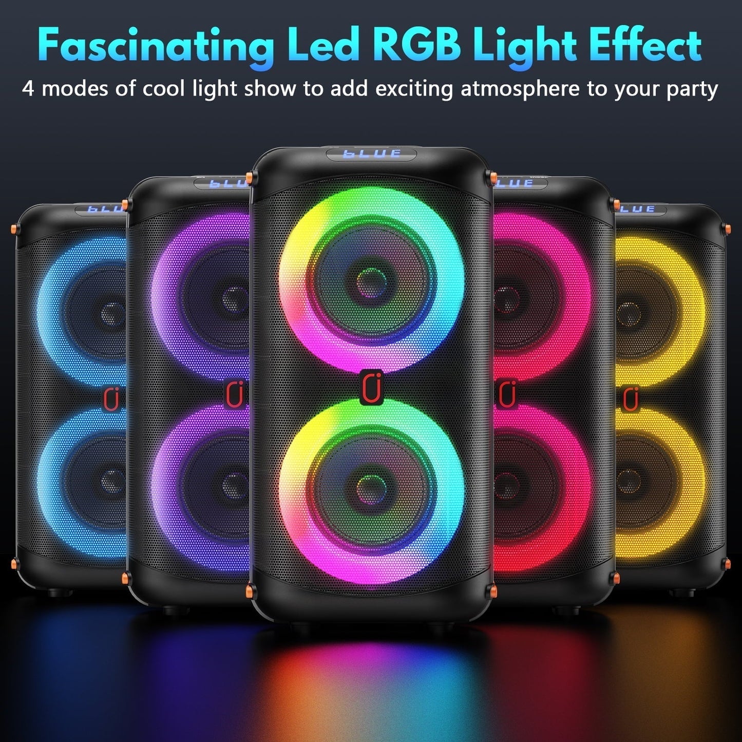 Bluetooth Party Speaker, Dual 6.5'' Subwoofer Loud Portable Speaker with 2 Microphones, T27-T