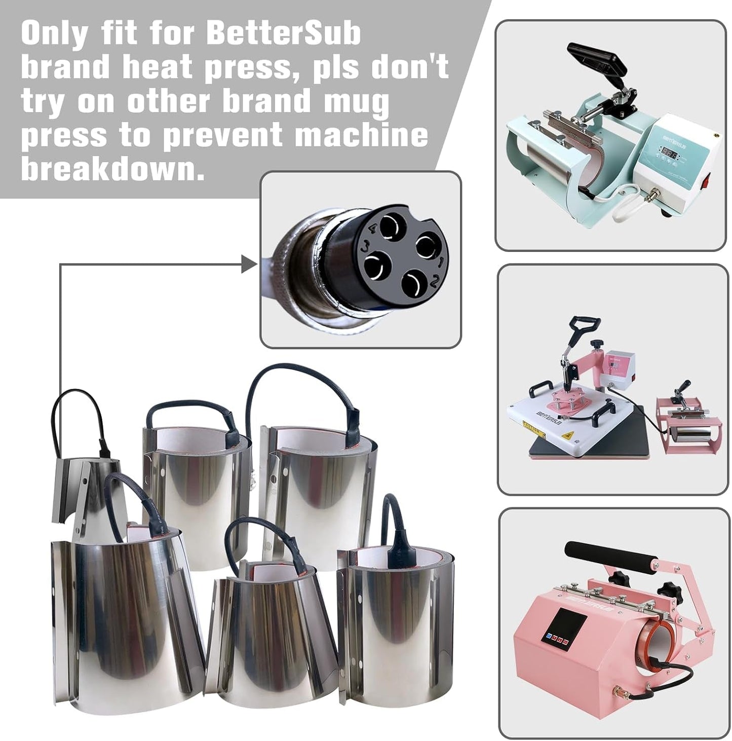 Bettersub Mug Cup Press Heating Transfer Attachment Silica Gel 110V for Heat Press Machine Sublimation Conical (Silver Conical 3Oz)