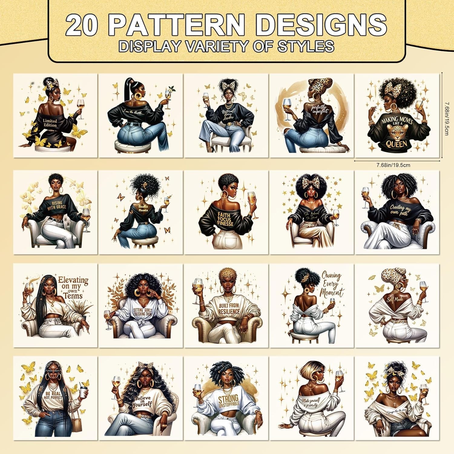 Dtf Transfers Ready to Press - 20 Pcs African American Women Iron on Transfers for T-Shirts Black Girl Heat Transfer Vinyl Patches Decals for Clothes Bag Pillow DIY Decor