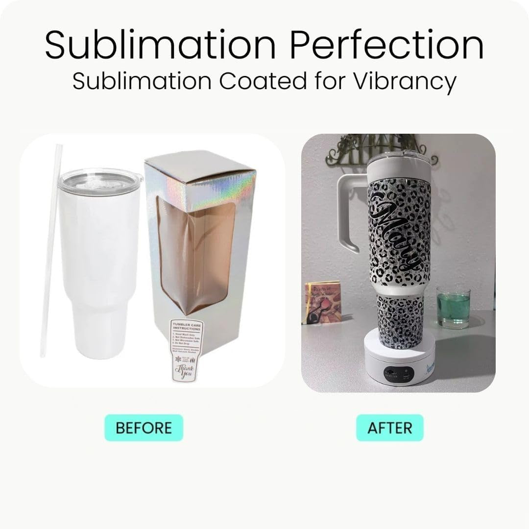 Makerflo 40 Oz White Glitter Shimmer Sublimation Blank Tumbler Pack of 25 with Lid and Straw | Craft-Ready for DIY Gifts & Personalization (Sublimation, Epoxy, UV DTF, Vinyl, and Laser Engraving)