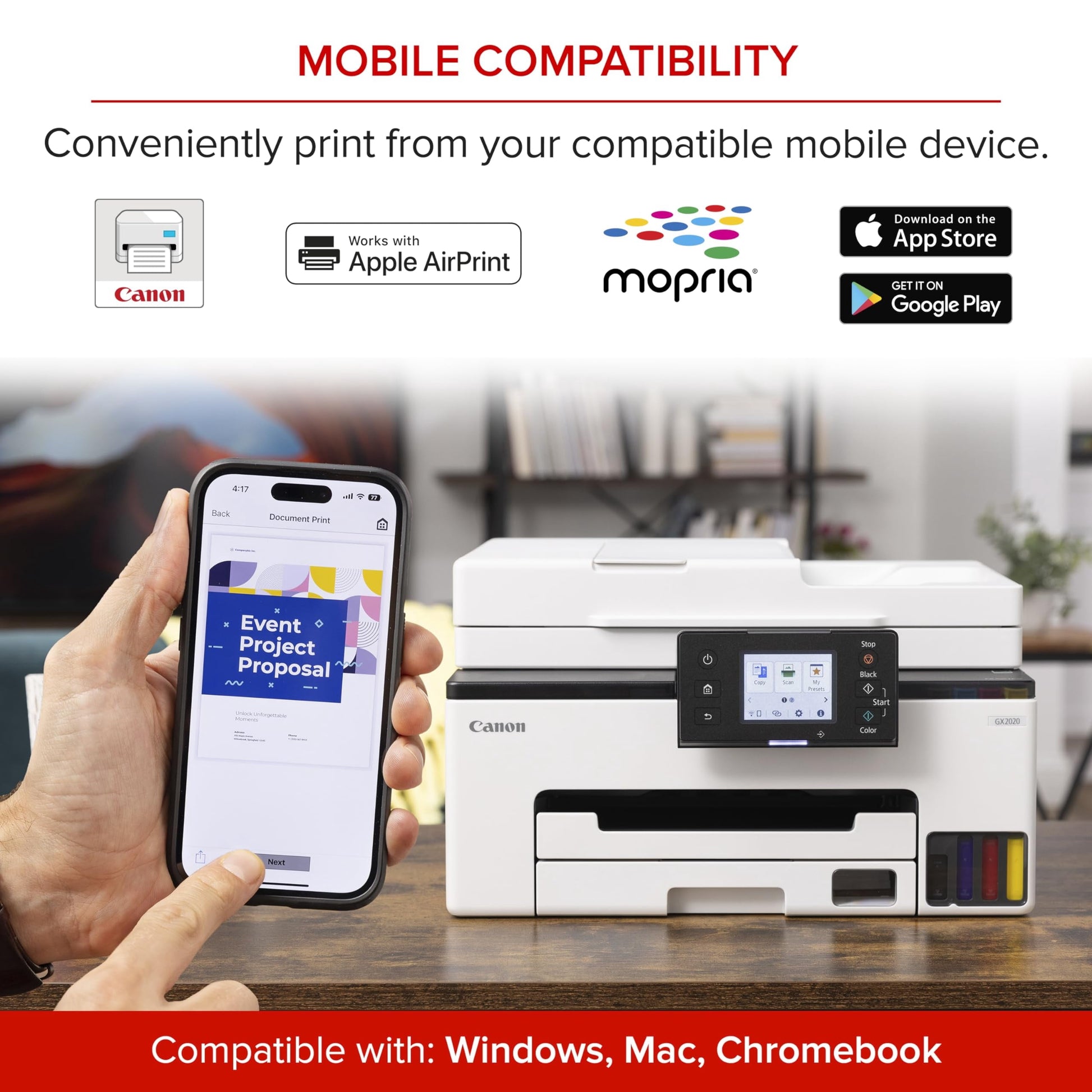 Canon Megatank MAXIFY GX2020 All-In-One Wireless Color Printer - Print, Copy, Scan with Duplex Printing - Refillable Tank System, Compact Desktop Design - Wireless Print Scan Copy for Home & Office