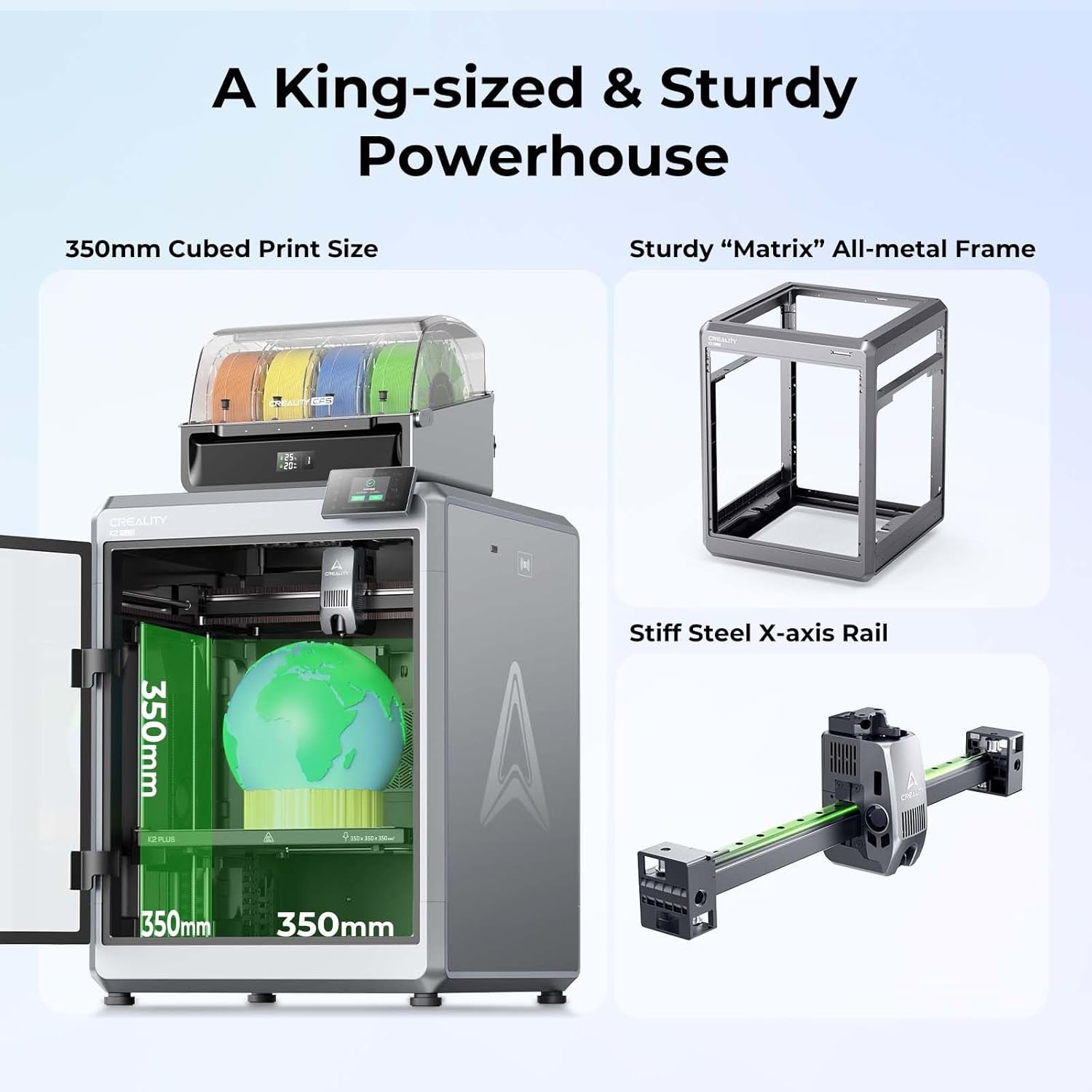 Creality K2 plus Combo 3D Printer, Multi Color Printing with New CFS, Max 600Mm/S Printing Speed, Full-Auto Leveling, Next-Gen Direct Drive Extruder, Dual Al Camera, Build Volume 350 * 350 * 350Mm