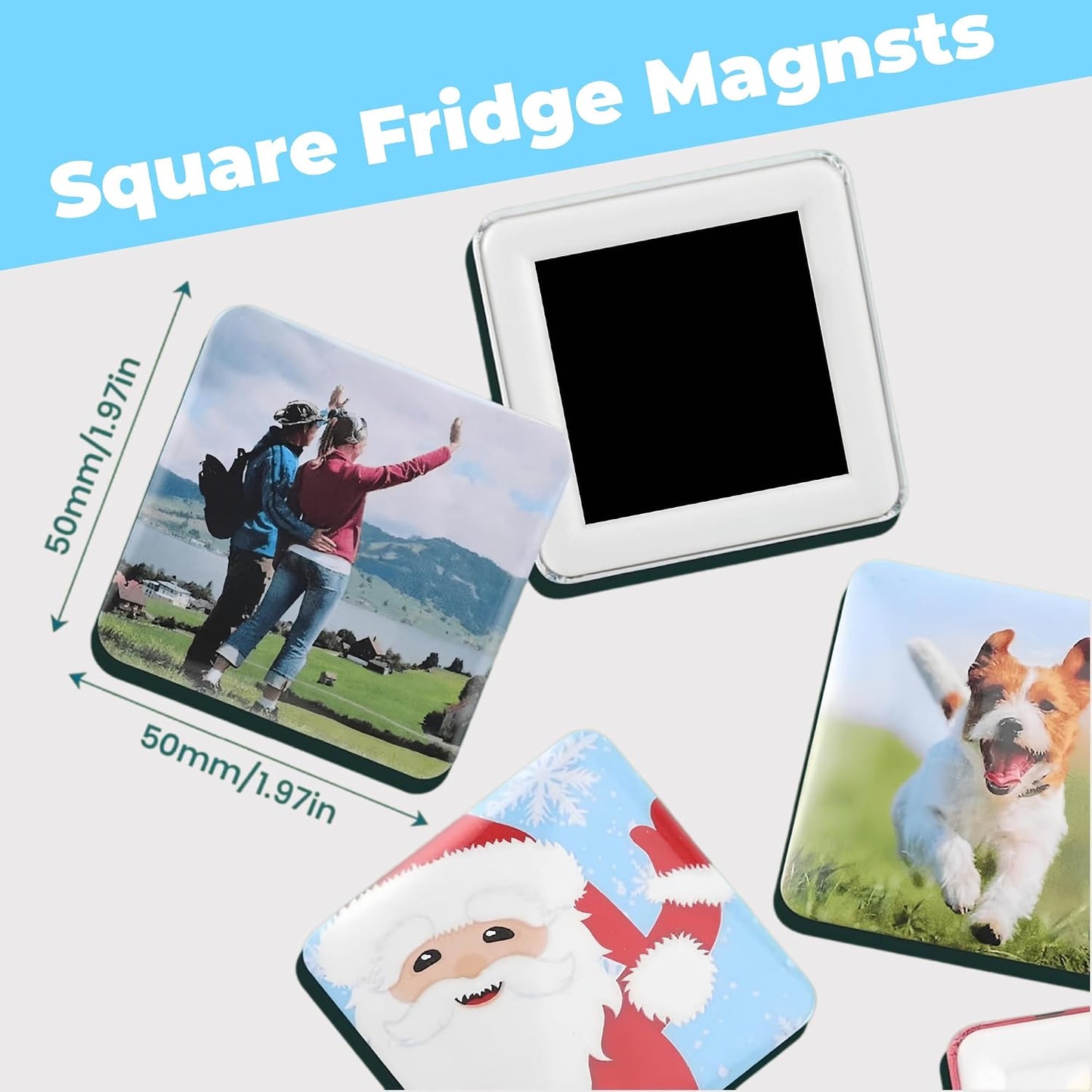 Square Magnet Button Maker Kit - Holographic Film 2'' X 2'' Button Press Machine with 100 Set Fridge Magnet Making Supplies(Metal Cover, Film, Back Inserts), for Craft, Home, Small Business