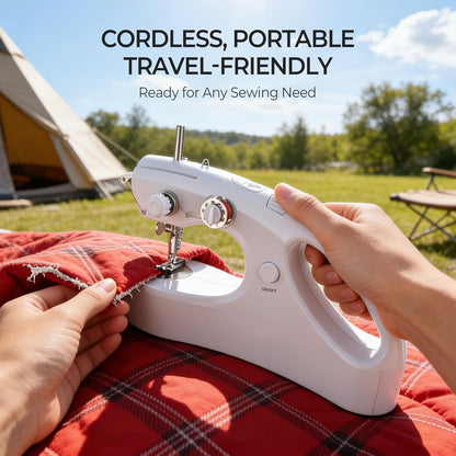 Portable Cordless Handheld Sewing Machine, 2 Modes for Two-Thread Stitching. Ideal Sewing Machine for Beginners. Mini for Home, Travel, DIY, Mending (Bright White)