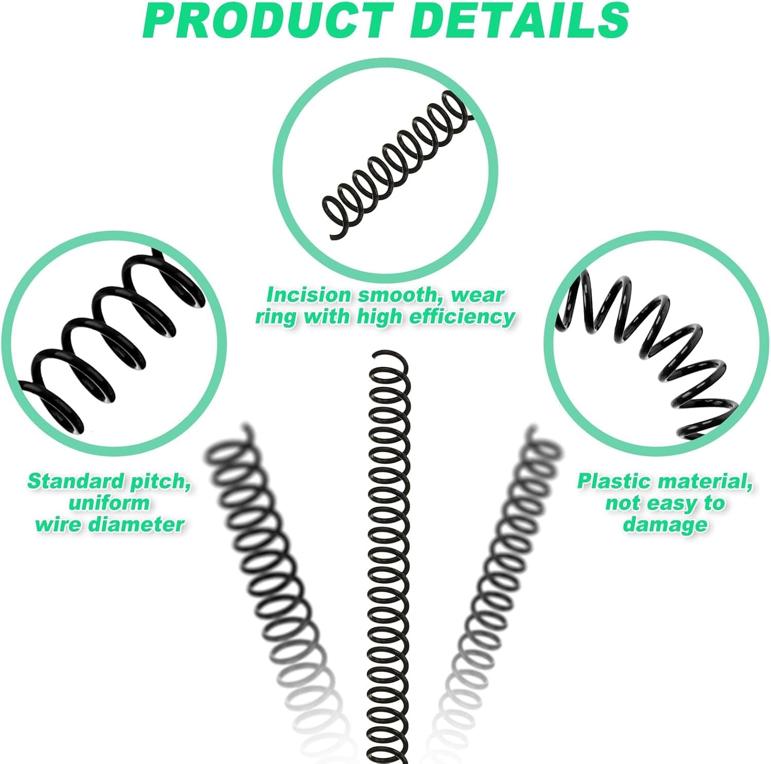 Leinuosen 120 Pack Plastic Spiral Binding Coils Kit Spirals Multi Size Coils for Binding Binder Combs Spines(5/16 Inch,Black)