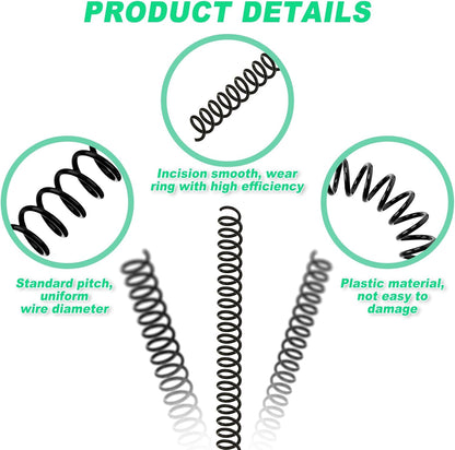 Leinuosen 120 Pack Plastic Spiral Binding Coils Kit Spirals Multi Size Coils for Binding Binder Combs Spines(5/16 Inch,Black)